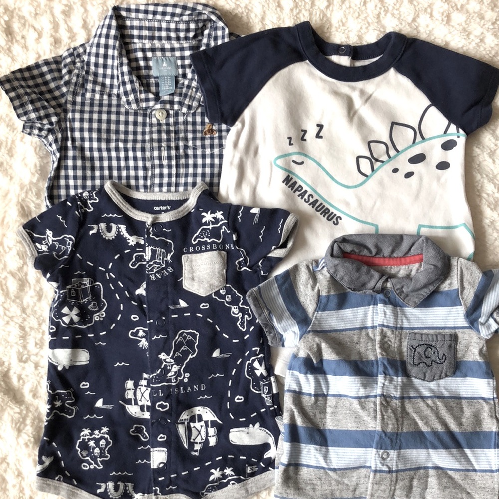 💙 Set of 4 Baby Boy short sleeve snap outfits